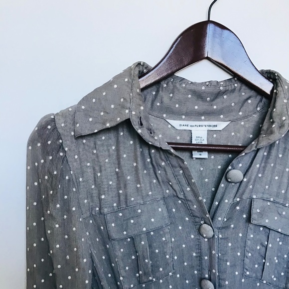 DIANE VON FURSTENBERG size 10 semi sheer silk vintage shirt dress - Picture 2 of 7